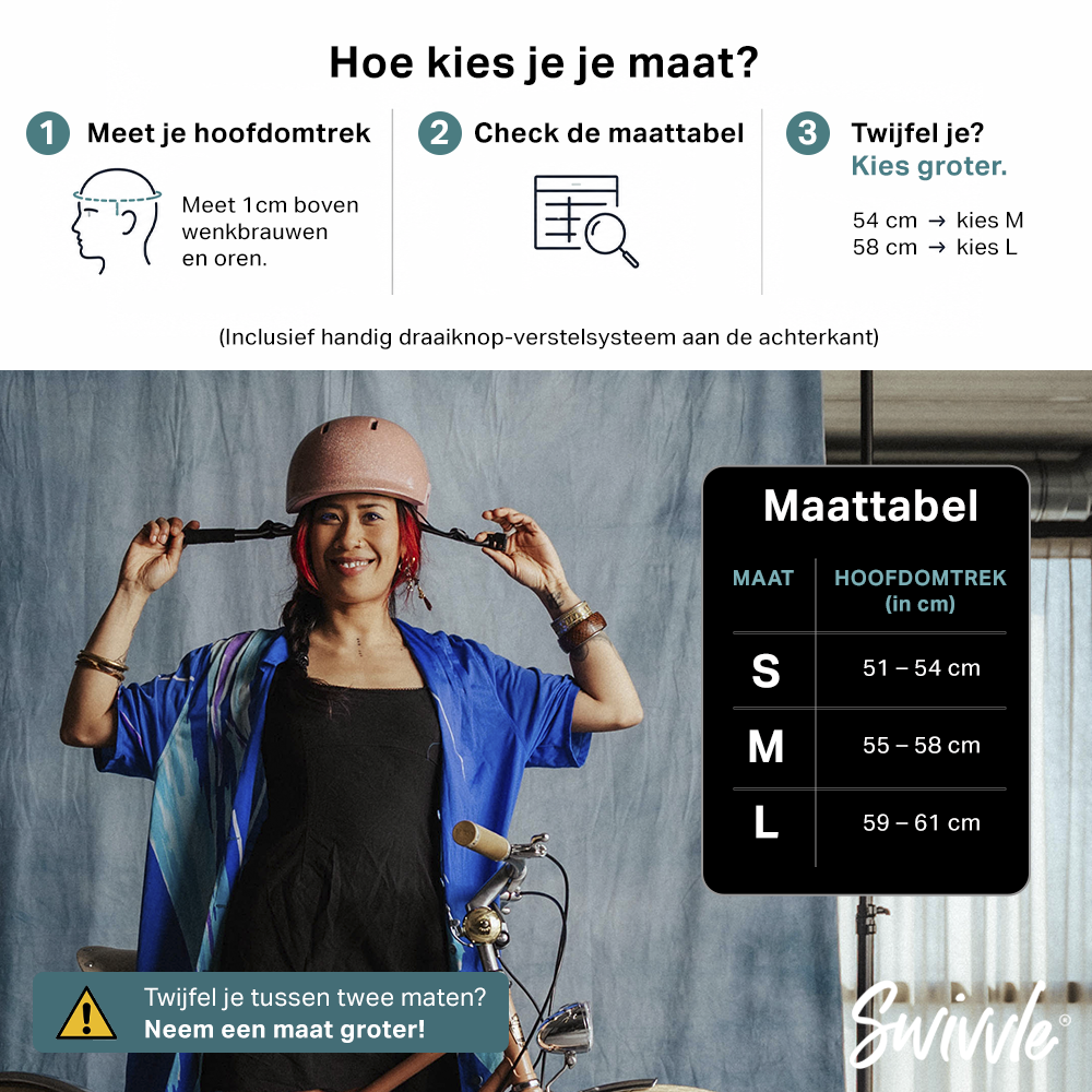 Je fietshelm op de juiste maat kopen? Meet je hoofdomtrek en check de maattabel.